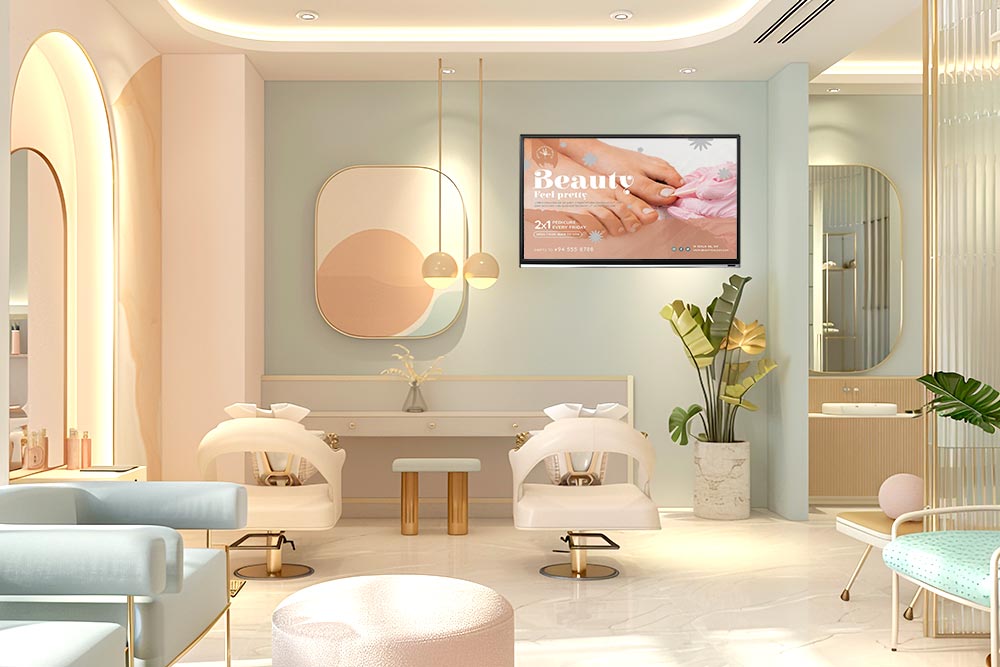 Salon counter prepared for connected digital displays