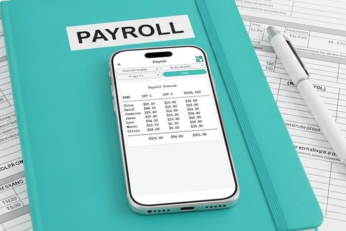 Payroll service dashboard on a mobile device