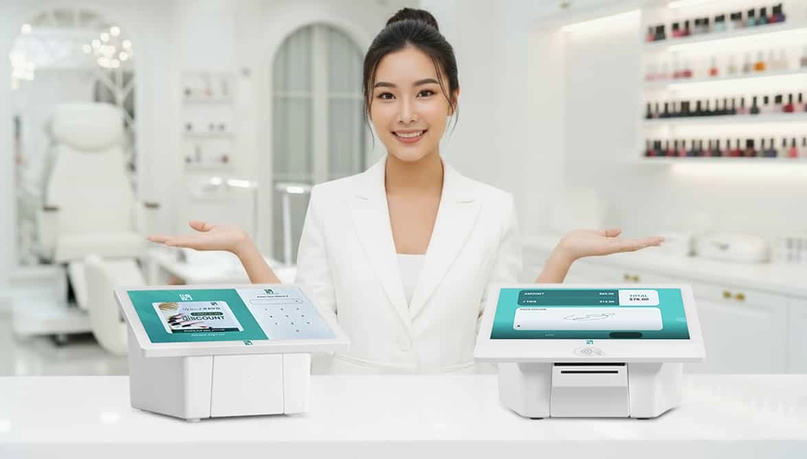 RAVO check-in and checkout devices in a nail salon